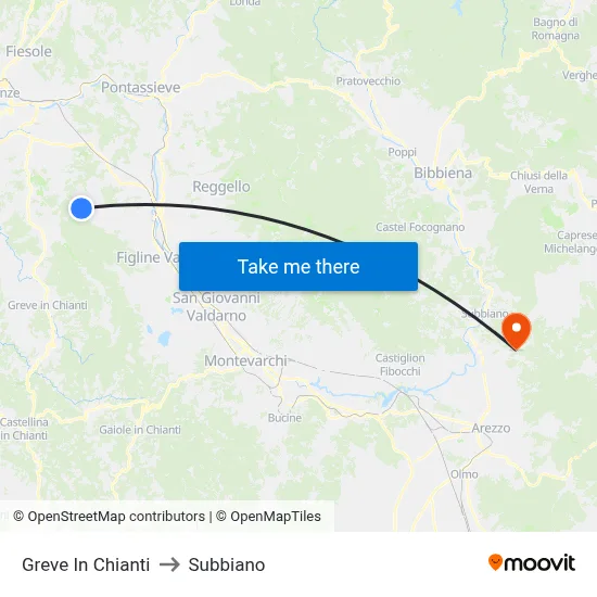 Greve In Chianti to Subbiano map