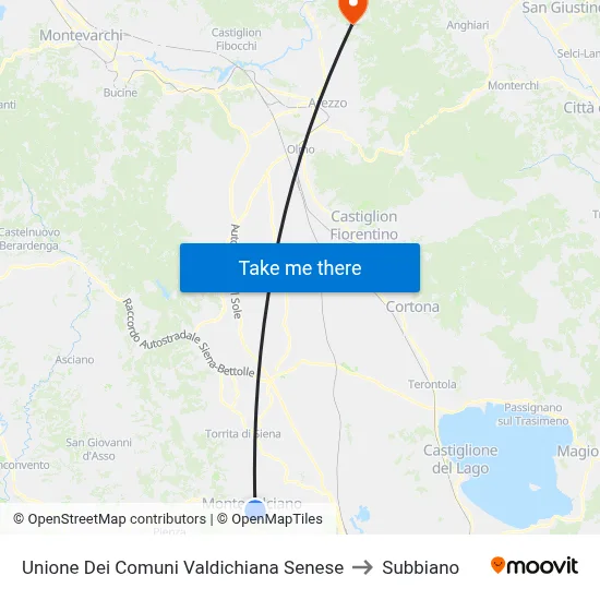 Union of Municipalities of Valdichiana Senese to Subbiano map