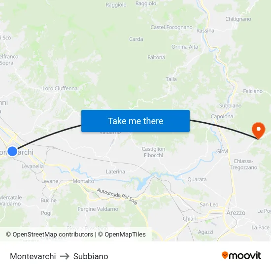 Montevarchi to Subbiano map