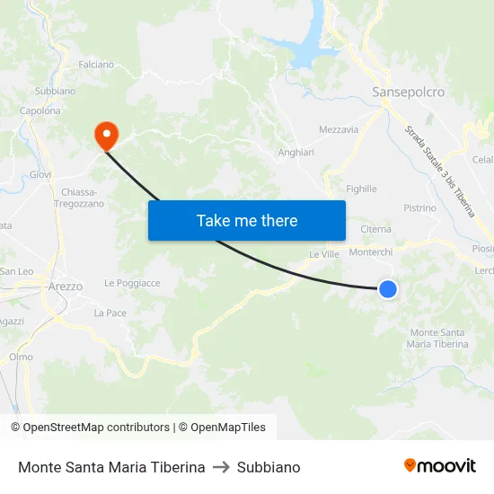 Monte Santa Maria Tiberina to Subbiano map