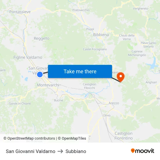 San Giovanni Valdarno to Subbiano map