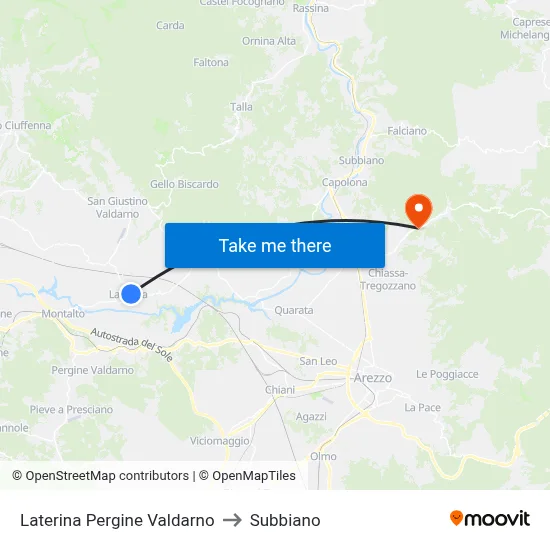Laterina Pergine Valdarno to Subbiano map