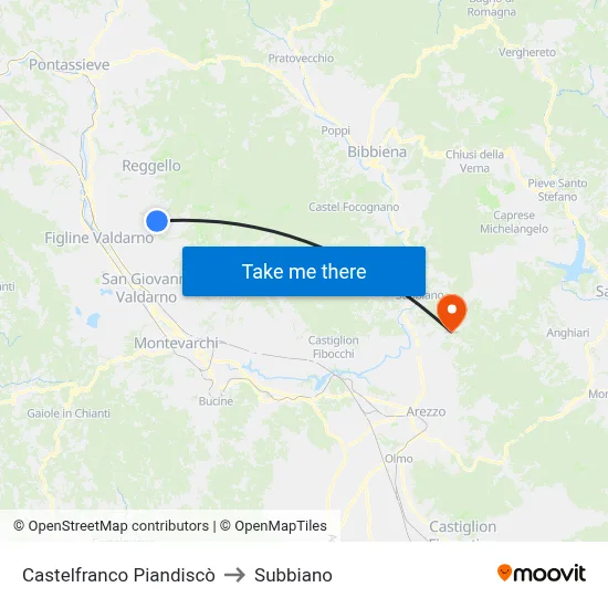 Castelfranco Piandiscò to Subbiano map