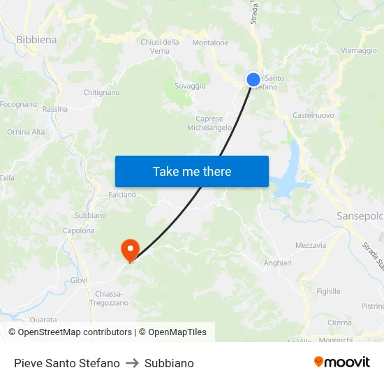 Pieve Santo Stefano to Subbiano map