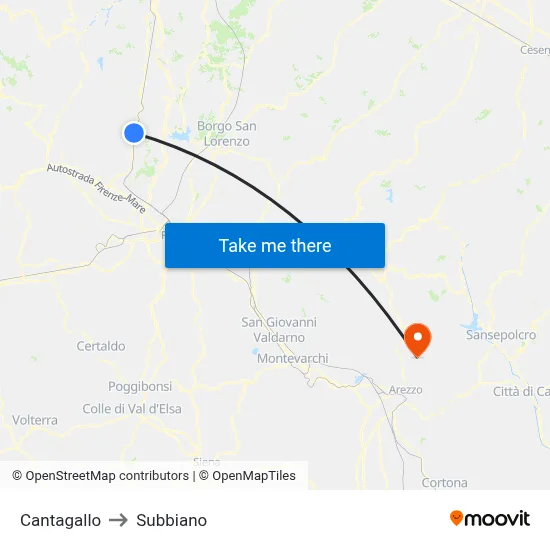 Cantagallo to Subbiano map