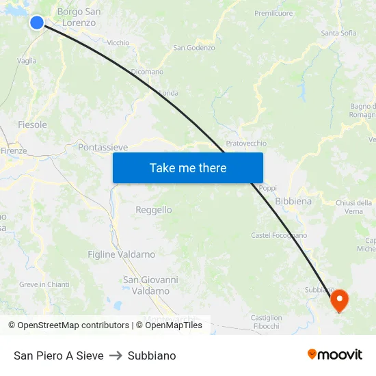San Piero A Sieve to Subbiano map