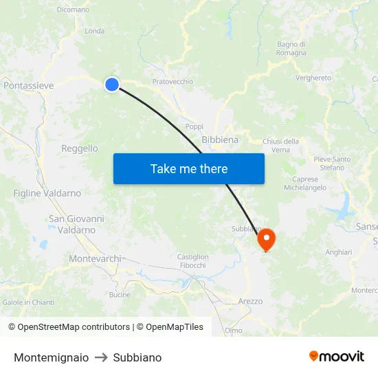 Montemignaio to Subbiano map
