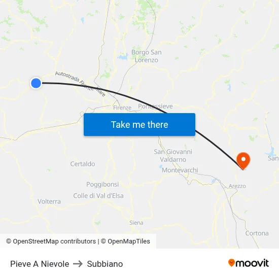 Pieve A Nievole to Subbiano map