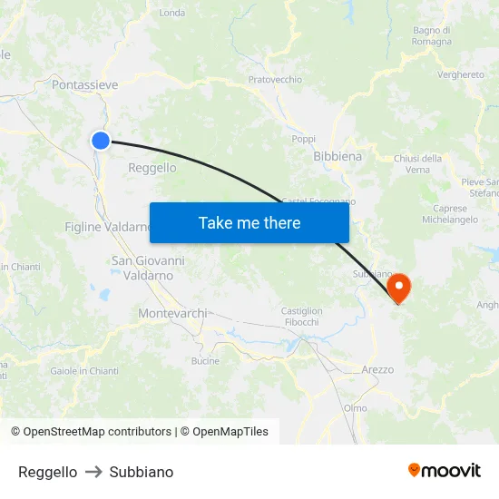 Reggello to Subbiano map