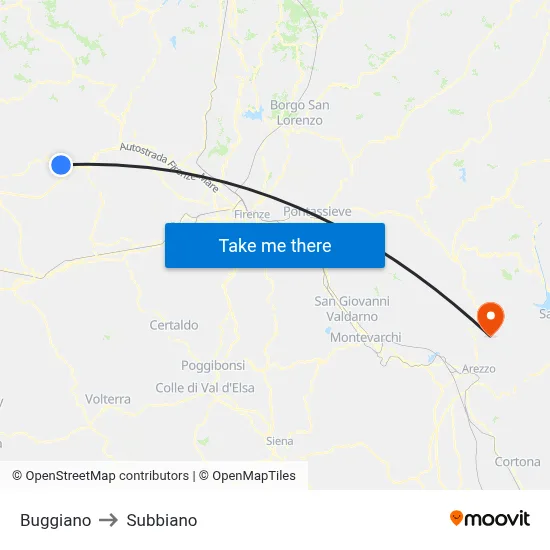 Buggiano to Subbiano map