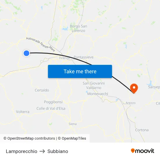 Lamporecchio to Subbiano map