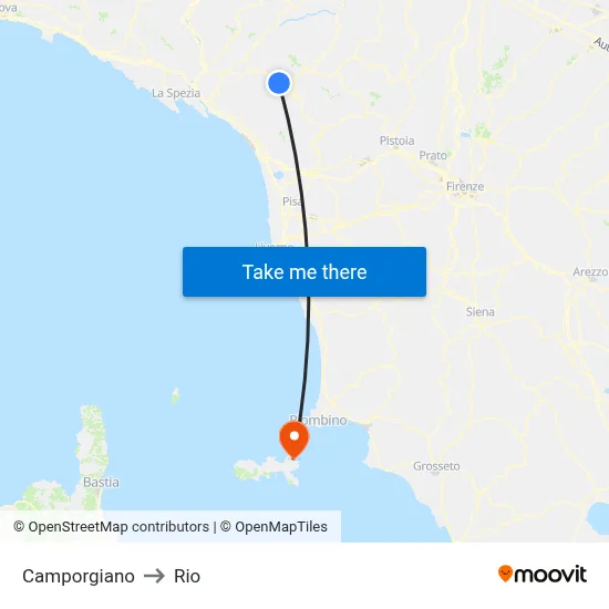 Camporgiano to Rio map