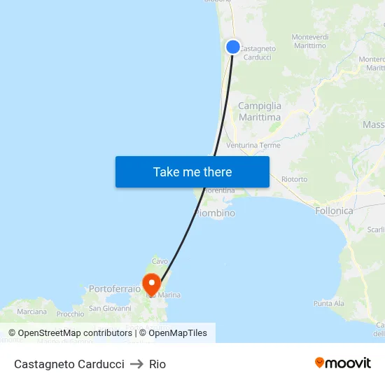 Castagneto Carducci to Rio map