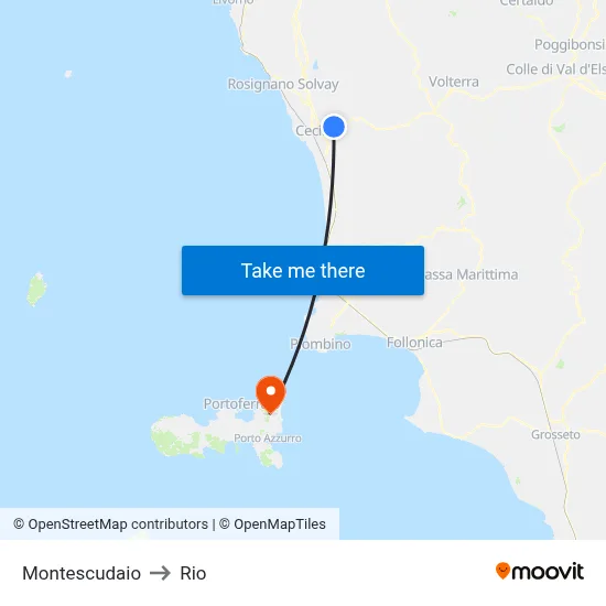 Montescudaio to Rio map