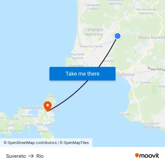 Suvereto to Rio map