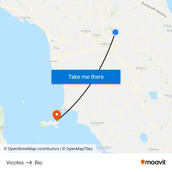 Vicchio to Rio map
