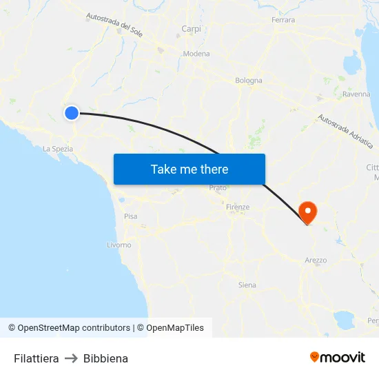 Filattiera to Bibbiena map