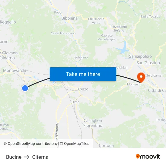 Bucine to Citerna map