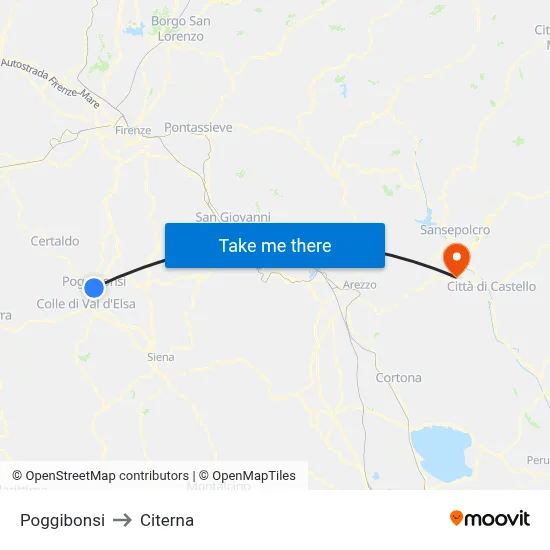 Poggibonsi to Citerna map