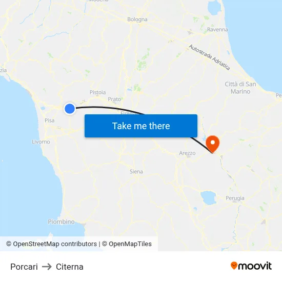 Porcari to Citerna map