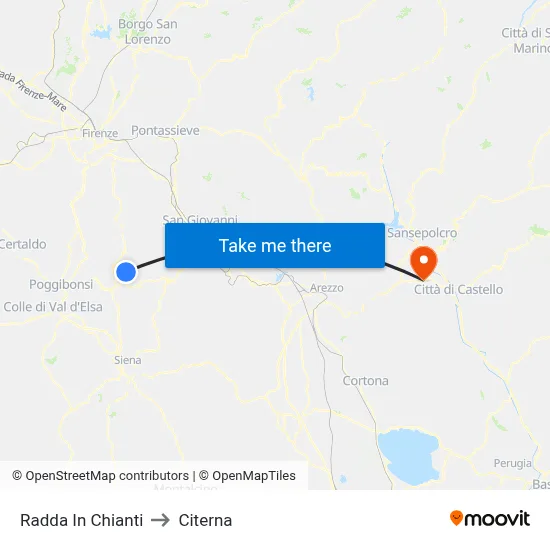 Radda In Chianti to Citerna map