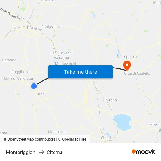 Monteriggioni to Citerna map