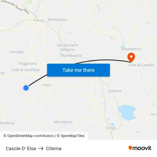 Casole D'Elsa to Citerna map