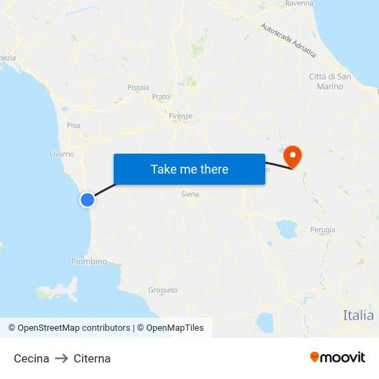 Cecina to Citerna map