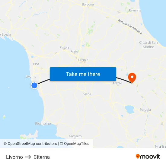 Livorno to Citerna map