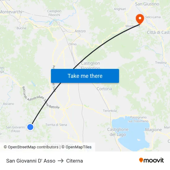 San Giovanni D' Asso to Citerna map