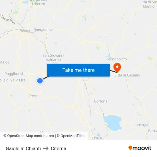 Gaiole In Chianti to Citerna map