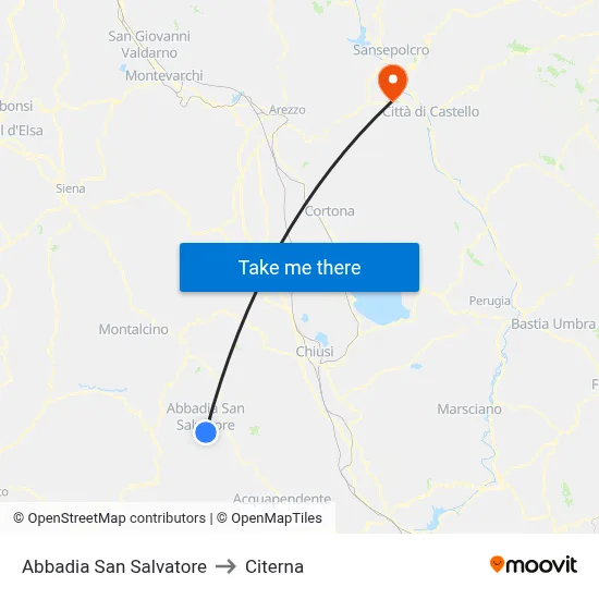 Abbadia San Salvatore to Citerna map