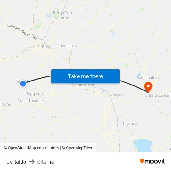Certaldo to Citerna map