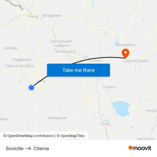 Sovicille to Citerna map