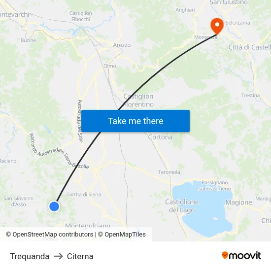Trequanda to Citerna map