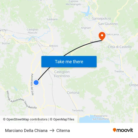 Marciano della Chiana to Citerna map