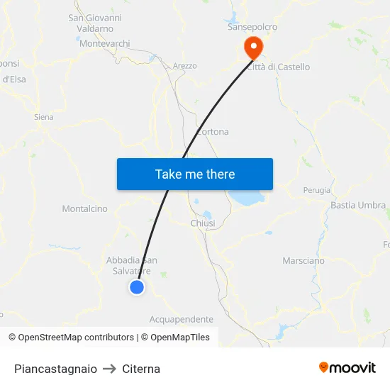 Piancastagnaio to Citerna map