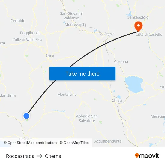 Roccastrada to Citerna map