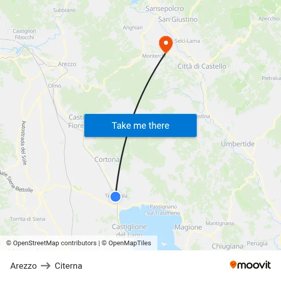 Arezzo to Citerna map