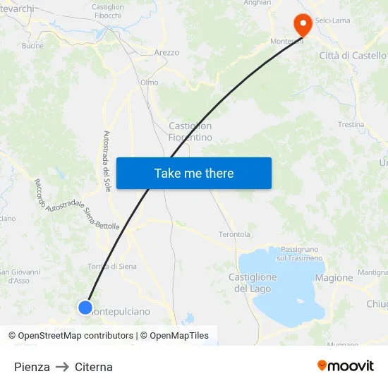 Pienza to Citerna map