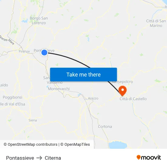 Pontassieve to Citerna map
