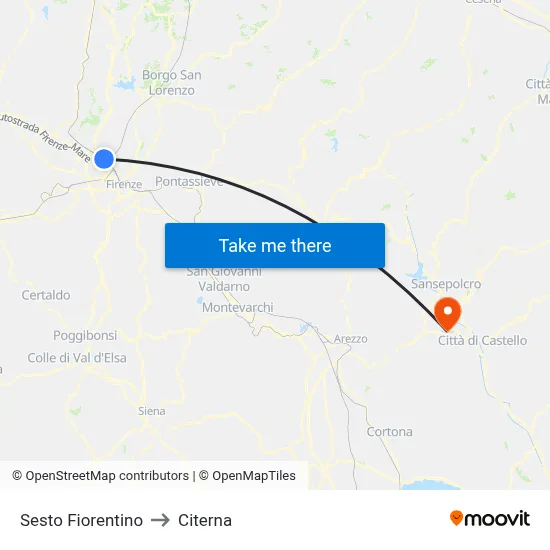 Sesto Fiorentino to Citerna map
