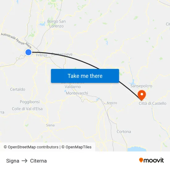Signa to Citerna map
