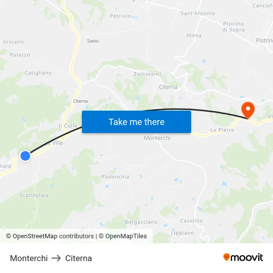 Monterchi to Citerna map