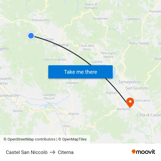 Castel San Niccolò to Citerna map