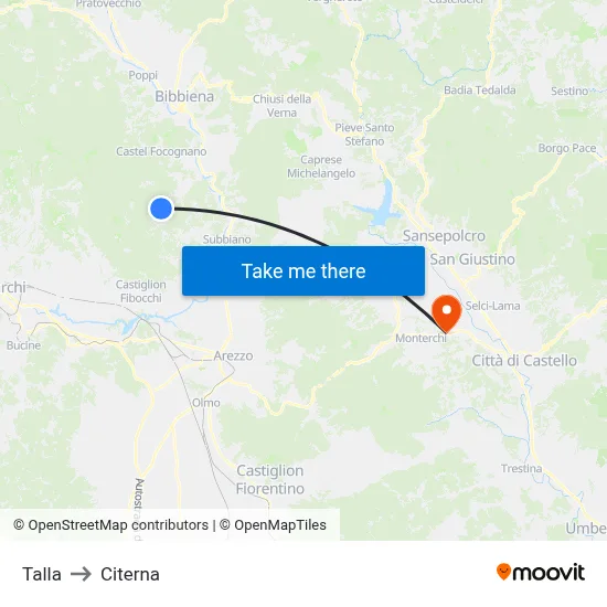 Talla to Citerna map
