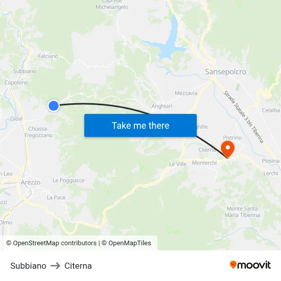 Subbiano to Citerna map