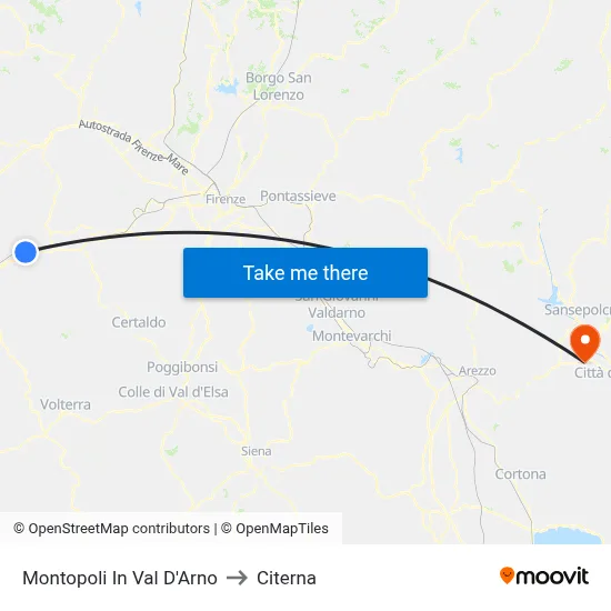 Montopoli In Val D'Arno to Citerna map