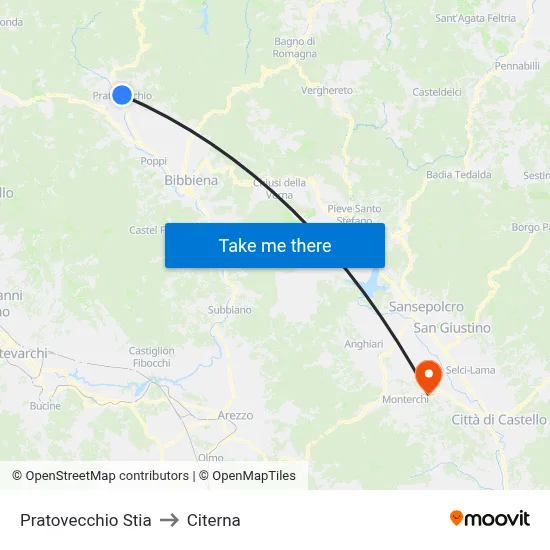 Pratovecchio Stia to Citerna map