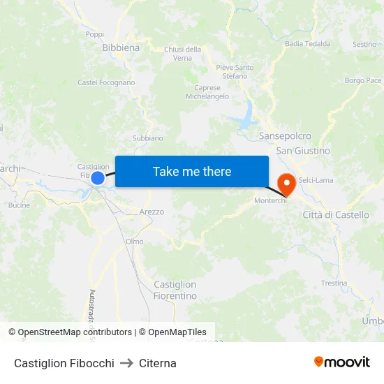 Castiglion Fibocchi to Citerna map
